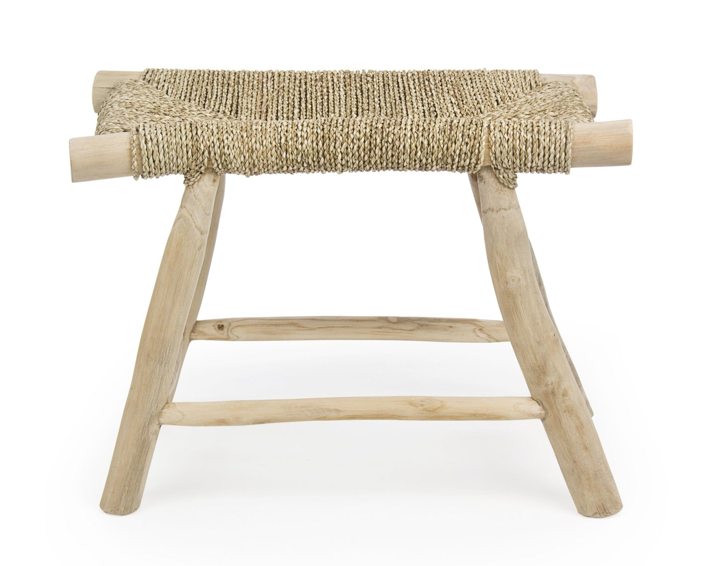 Handcrafted Teak Wood and Weave Footrest Stool - LoNiu Home