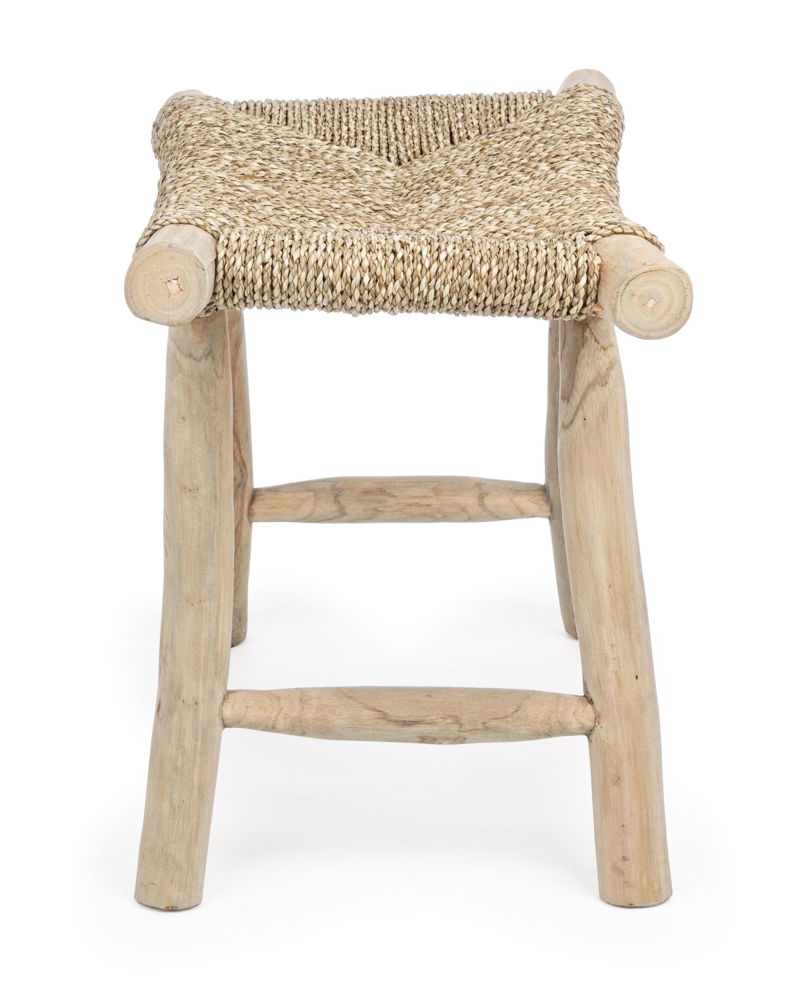 Handcrafted Teak Wood and Weave Footrest Stool - LoNiu Home
